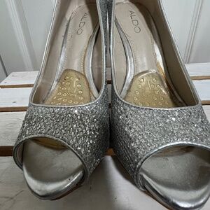 ALDO Women’s Glitter Silver Evening Heels